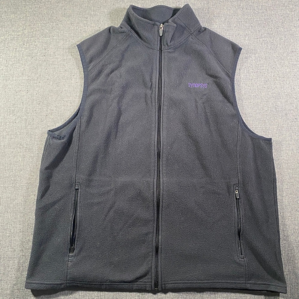 LL Bean‎ Mens Fleece Vest Synopsys Logo Full Zip Pockets Large Black Lightweight